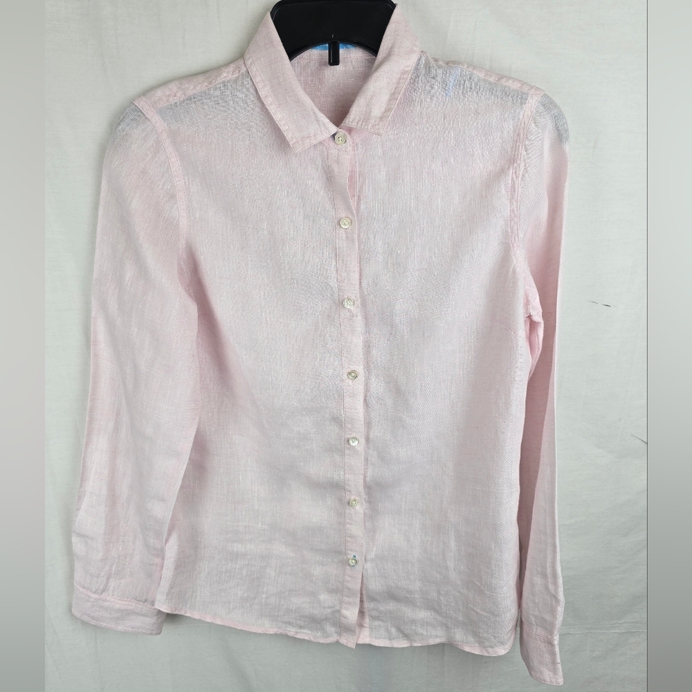 J. McLaughlin Pink Linen Long Sleeve Button Up Shirt Sz 4 - Picture 1 of 9